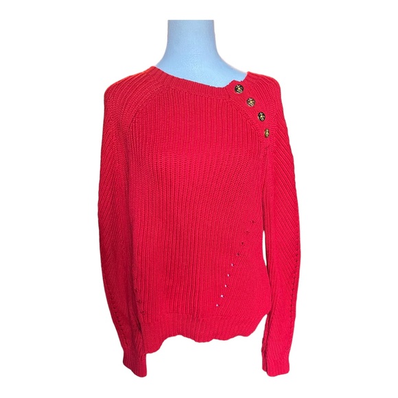 Ralph Lauren Button-Trim Cotton Sweater Size Large in Red - Picture 10 of 11